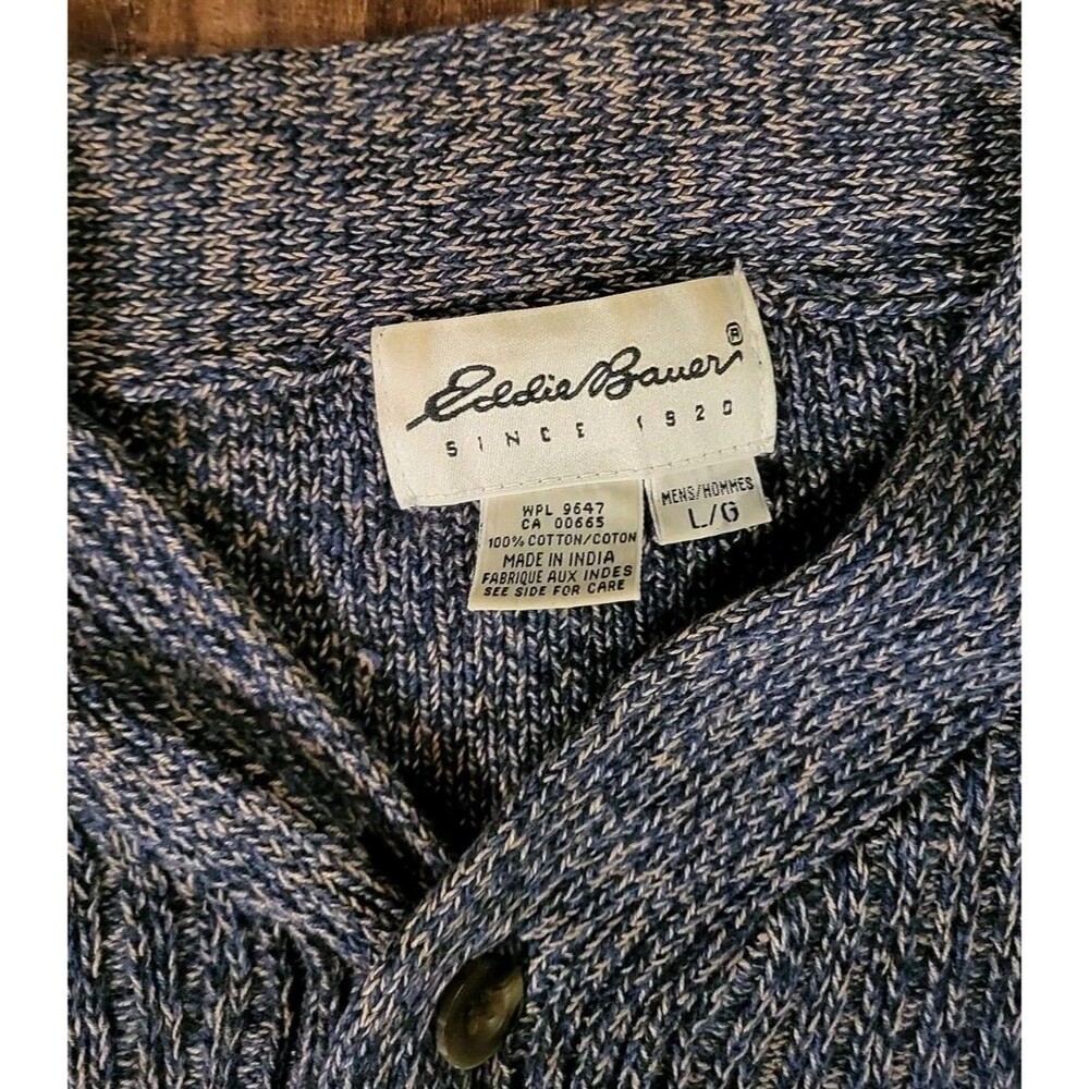 Eddie Bauer Pullover Sweater Single Button Men's Size Large Blue/Gray - Picture 3 of 5